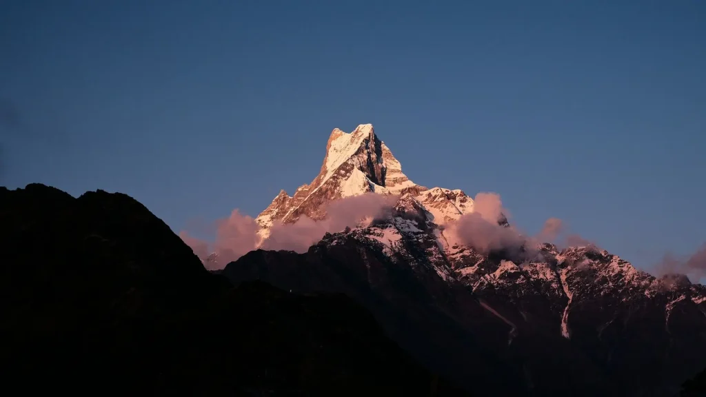 Mardi Himal Trek Nepal with Machhapuchhre mountain in the Himalayas