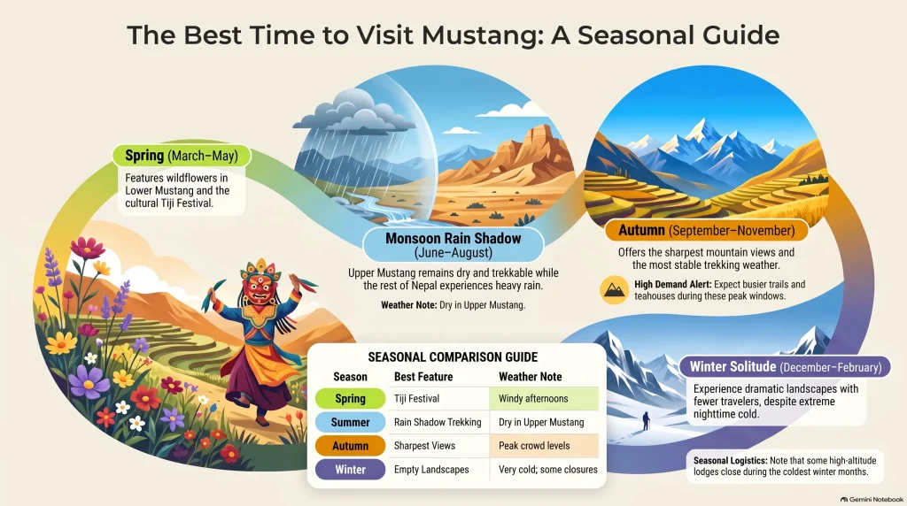 best time to visit mustang nepal infographics