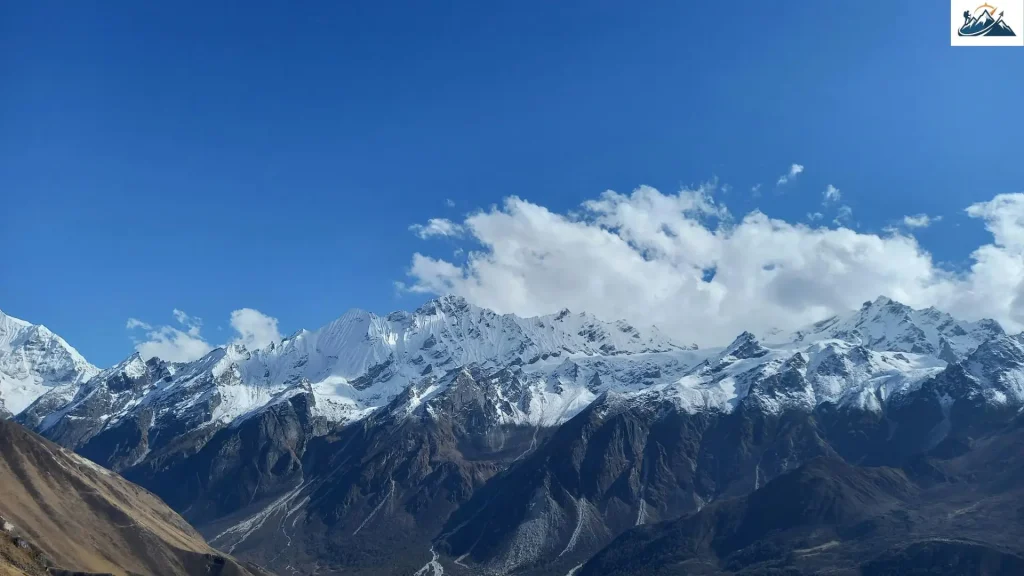Snow-capped Himalayan mountain peaks and high-altitude alpine terrain in Langtang Valley Nepal