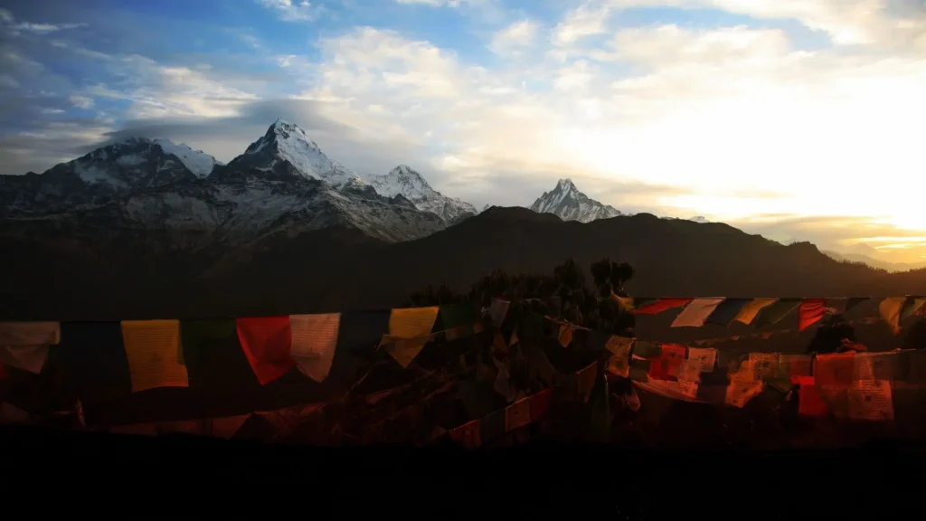 Sunrise over the Himalayas from Poon Hill along the Annapurna Base Camp Trek itinerary route.