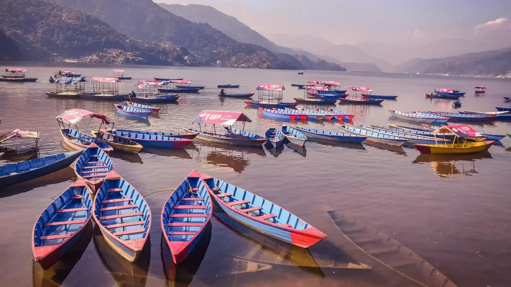 pokhara lakeside with boat