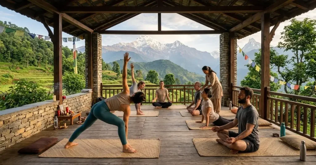 Yoga and meditation retreats in Nepal surrounded by Himalayan landscapes
